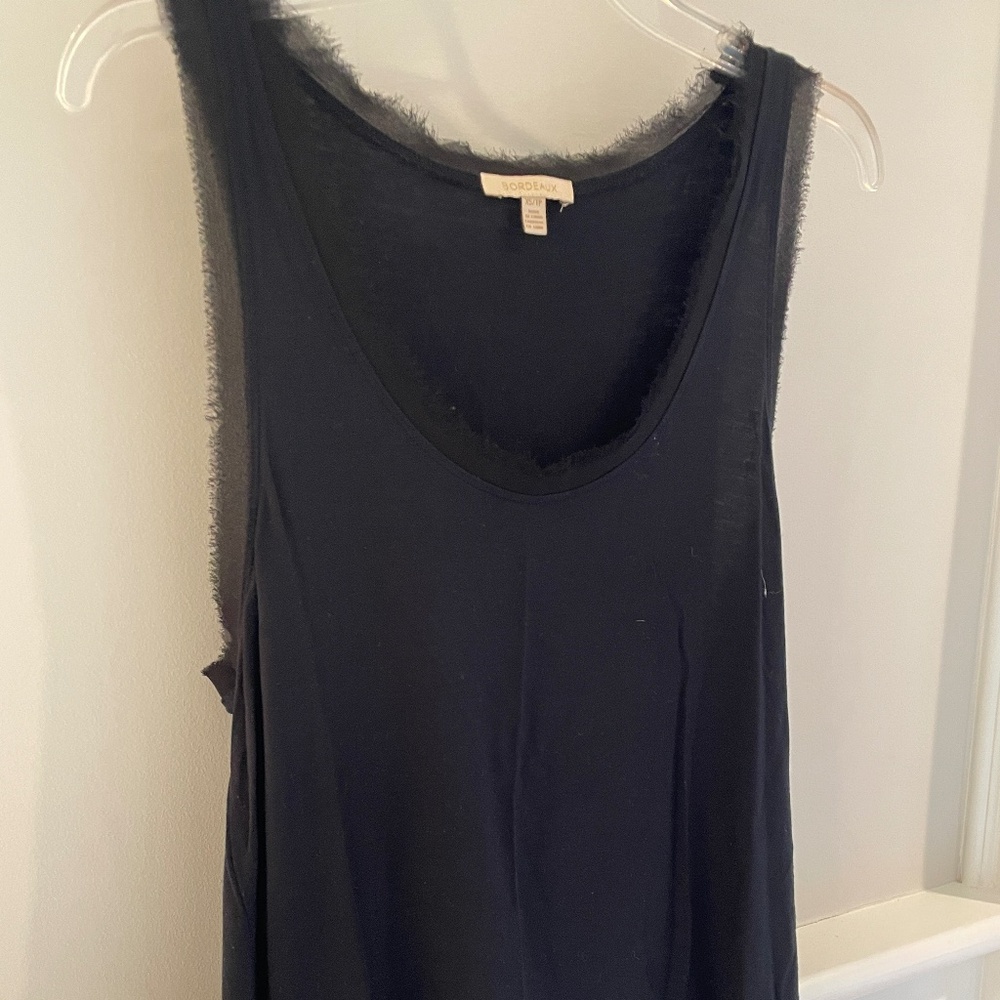 Black XS Bordeaux sleeveless top with sheer ruffle at bottom